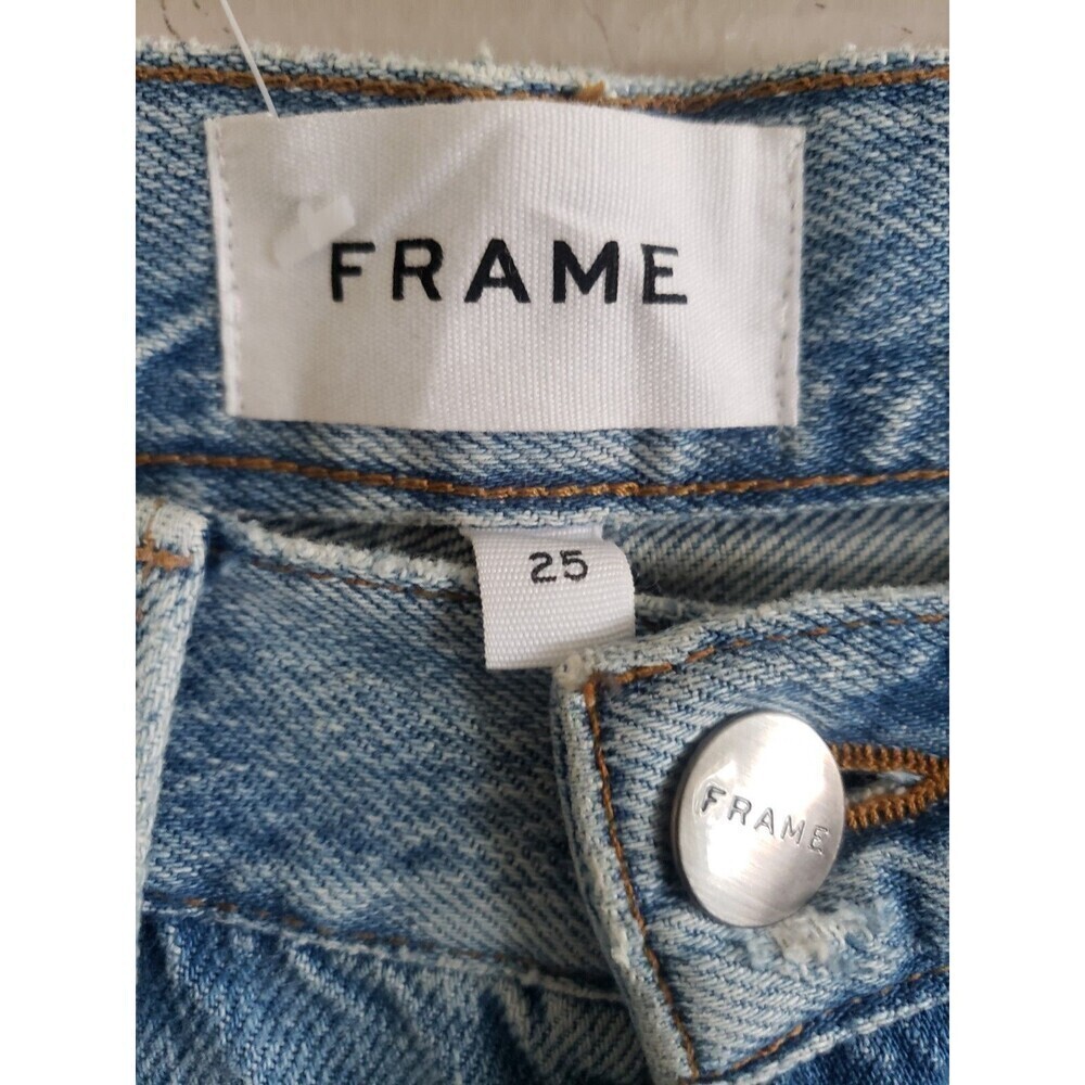 Frame Side Fringe Jeans Blue Light Wash Distressed Button Fly Size 25 - Picture 2 of 10